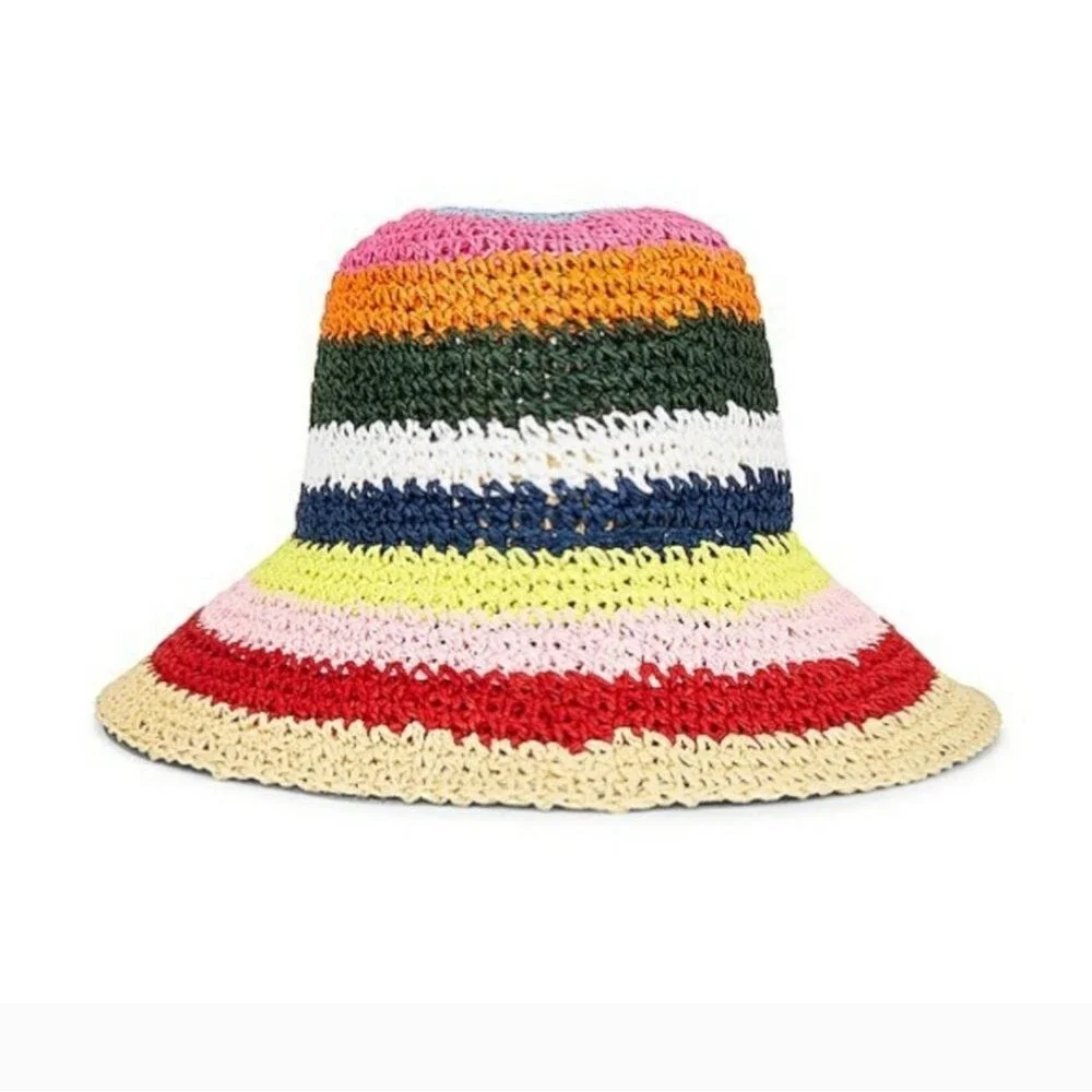 Hat Attack Remi Straw Striped Bucket Hat Pink Stripe One Size